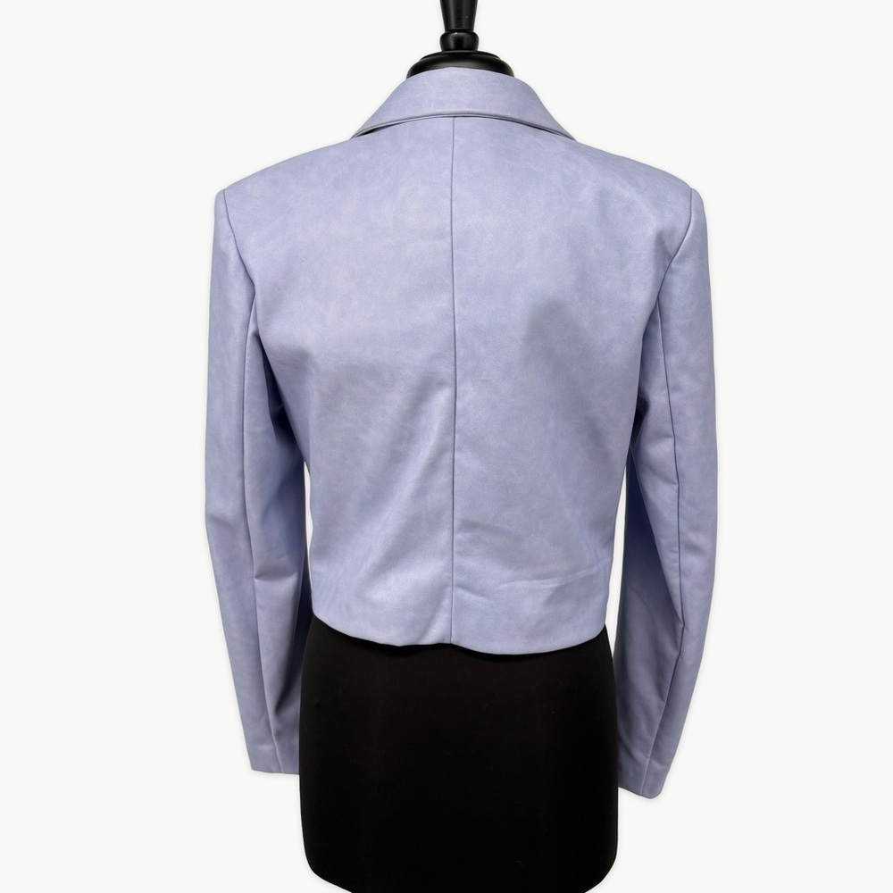 7 For All Mankind Faux Leather Cropped Jacket Sz Medium Lavender Double Breasted - Picture 7 of 13